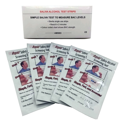 ขั้นตอนเดียว Alco Screen แถบทดสอบแอลกอฮอล์ในน้ำลาย บรรจุภัณฑ์ OEM ความแม่นยำสูง