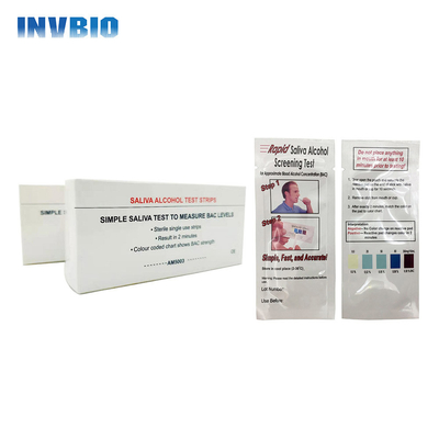 INVBIO แถบทดสอบแอลกอฮอล์ในน้ำลายขั้นตอนเดียวส่วนบุคคล 25 แผ่น / กล่อง