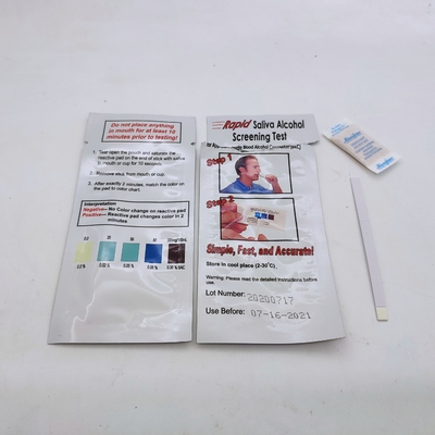INVBIO แถบทดสอบแอลกอฮอล์ในน้ำลายขั้นตอนเดียวส่วนบุคคล 25 แผ่น / กล่อง