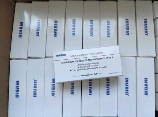 INVBIO แถบทดสอบแอลกอฮอล์ในน้ำลายขั้นตอนเดียวส่วนบุคคล 25 แผ่น / กล่อง